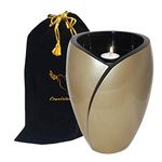 Exquisiteurns Handcrafted Fiber Glass Cremation Urn - Tea Light Adult Urn - Handcrafted Light weighed Adult Funeral Urn for Ashes - Great Deal Free Velvet Bag and Ash Bag (Gold & Black)