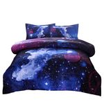 JQinHome Full Galaxy Comforter Sets - 3D Outer Space Themed - All-Season Down Alternative Quilted Duvet - Reversible Design - Includes 1 Comforter, 2 Pillow Shams (Dark Blue)