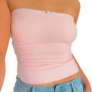 Minetom Top Femme Haut Court Dos Nu T-Shirt Sexy Bretelles Débardeur sans Manches Y2K Crop Top Bustier Imprimé Fleurs Haut J Rose S