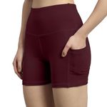 Mehrang High Waist Workout Shorts for Women, Midnight Sky, Bike Shorts with Elastic Waistband and Pockets, (L, Wine)