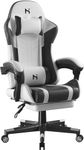 HLDIRECT Gaming Chair, Ergonomic Gaming Chairs for Adults, Video Game Chair with Footrest, Gamer Computer Chair with Highback Headrest and Lumbar Support, Swivel PU Leather Office Chair, White & Black