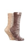 Elle Ladies Chenille Leisure Socks Pack of 2 Moss/Gold 4-8