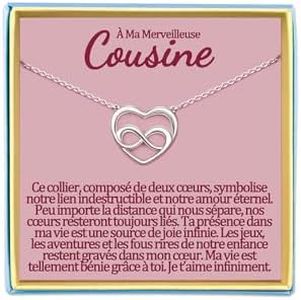 Temulnee Cousine Collier Cadeau pour Ma Cousine Cadeaux A Sa Cousine Anniversaire Cadeau Noel Fetes Des Meres Infini Coeur Eternel Cousine Colliers Noël Argent Original Idee Femme Bijoux