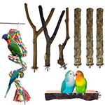 Bird Perches Set, 7 Pcs Wood Perches and 1 Rope Perch for Bird Cages, Parrot, Cockatiels, Parakeets and Small Birds Love Rest On Natural Wooden Bird Stands