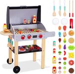 TOOKYLAND Wooden Play Kitchen BBQ - Toy Grill Set for Kids with Play Food and Accessories, Pretend Cooking Barbecue Playset for Toddlers 3 Year Old +