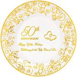 Crisky 50th Anniversary Gold Plates, Golden Wedding Anniversary Party Decorations Dessert, Buffet, Cake, Lunch, Dinner Disposable Plates, Celebrating for The Fifty Years of Love, 50 Count, 9" Plate