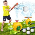 VATOS Water Sprinkler Baseball Toy for Kids Outdoor Play, 2 in 1 Snail Summer Water Game with 2 Sprinkler Heads, 360° Roating Spray Water Baseball for Boys Girls Summer Backyard Lawn Pool Party Fun