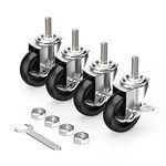 HOLKIE Caster Wheels 3 inch Locking Stem Casters, 3/8" -16 x 1-1/2" (Stem Diameter 3/8", Stem Length 1-1/2") Threaded Stem Casters Swivel Casters Set of 4 Heavy Duty Castors,Black Caster for Furniture