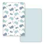 GRSSDER Stretch Ultra Soft Jersey Knit Fitted Pack n Play Sheets Set 2 Pack, Portable/Mini Cribs Playards Sheets, Lovely Whale for Girls and Boys