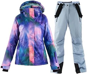 MOUS ONE Women's Ski Jackets and Pants Set Waterproof Snowboard Snowsuit Colorful Winter Warm Snow Coat Suit Windproof, Purple+gray, X-Small