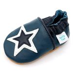 Dotty Fish Soft Leather Baby Shoes. Toddler Shoes. Non Slip. Boys and Girls. Navy Shoe with Navy and White Star Design. 6-12 Months (3 UK Child)