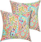 FUNHOME Outdoor Indoor Throw Pillows 18”x18”, Set of 2 Decorative Throw Pillows with Inserts, All Weather Water-Repellent Square Pillows for Bed, Couch, Sofa and Patio Furniture-Melora Paisley
