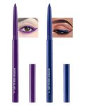 Dark Blue & Purple Gel Eyeliner, 2 Colors Eyeliner Crayon Pencils, Waterproof Smudge-Proof Colored Eyeliner Pen, Long Lasting 24h, Matte Cream Waterline Eyeliner Pen Eye Makeup for Festival(10+18)