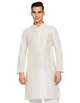 BE ACTIVE Men's Traditional Embroidered Lucknowi Full Sleeves Kurta || Cotton Kurta for Men || Men Kurta for Wedding || Kurta for Men (RFSK0013-KR 1 XL) White