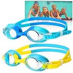 Kids Swimming Goggles, (2 Pack) Swimming Goggles for Kids, Boys, Girls with Anti-Fog & UV protection, Waterproof, No Leaking, Flexible Strap and Nose Bridge Swim Goggles for Children Age 6-14 years