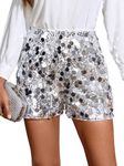 Floerns Women's Contrast Sequin Elastic Waist Sparkly Party Mini Shorts Silver Medium