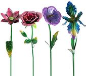Ivy Home Metal Flower Garden Stake Cute Metal Flower Stick Art Ornament Decor Spring Floral Outdoor Flower Garden Stakes, 4 Pcs