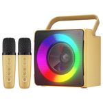Ankuka Karaoke Machine with Two Wireless Microphones, Portable Karaoke Machine for Adults & Kids and Dynamic Lights, for Girls Boys Home Party (Golden)