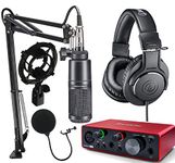 Focusrite Scarlett Solo 2x2 USB Audio Interface with Creative Software and Audio-Technica AT2035 Microphone Pack Includes Adjustable Boom Arm, Shock Mount, & M20x Headphones, LyxPro Pop Filter