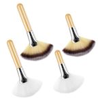 Qianyu 4 Pieces Facial Fan Brushes Soft Synthetic Fibers Makeup Brushes with Wooden Handle Blush Powder Cosmetic Applicator for Blending Face Highlighting Eyeshadow Buffing Portable Cosmetic Tools