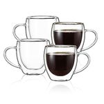 CNGLASS 5oz Espresso Mugs (Set of 4),Double Wall Insulated Glass Coffee Mugs with Handle,Espresso Shot Glasses,Clear Expresso Coffee Cups