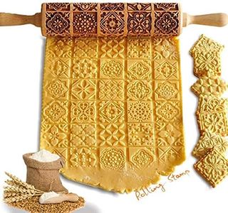 Cookie Stamp Roller Press Biscuit Maker Wooden with Vintage and Traditional Pattern Kitchen Tools Making Funny Food for Kids(Vintage pattern)