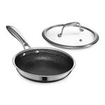 HexClad Hybrid Nonstick 20 cm Frying Pan with Tempered Glass Lid, Stay-Cool Handle, Dishwasher and Oven Safe, Induction Ready, Compatible with All Cooktops