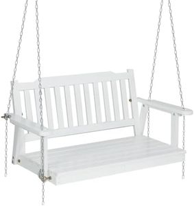 Gardeon Outdoor Porch Swing Chair Wooden 2 Seater White Garden Bench Hanging Seat, Patio Baconly Furniture Chairs, with Metal Chains Water Resistant 300kg Capacity