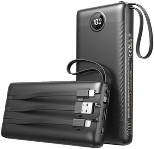 VEEKTOMX POWER BANK Grande Capacité, Batterie Externe 20000mAh, 5 Sorties et 4 Entrées Batterie Portable avec Câbles Intégrés, Battery Pack de Voyage Chargeur Externe Compatible avec iPhone/Samsung..