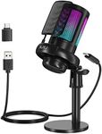 NJSJ USB Microphone for PC, Gaming Mic for PS4/ PS5/ Mac/Phone,Condenser Microphone with Touch Mute, RGB Lighting,Gain knob & Monitoring Jack for Streaming,Podcasting (with Desktop Stand, Black)