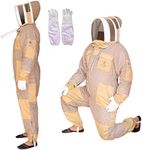 US APIARY 3 Layer Bee Suit with Fencing Veil One Pair Gloves Sting Proof Ventilated Beekeeping Suit, Khaki, X-Large