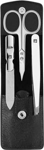 ZWILLING Manicure Pedicure Set 3 Pieces with Combination Nail Scissors for Hands and Feet, 100% Leather, Black