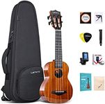 Lankro 21 Inch Solid Mahogany Ukulele Soprano for Beginners Pack, Professional Ukeleles for Adults Kids Beginners Stringed Musical Instruments Bundle Kit with Gig Bag Tuner Strings Picks and Strap