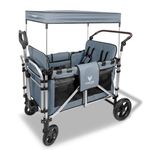 FUXLIFE FX-CTXL900 Premium XL Folding Wagon for 4 Kids with Raised Double Seats, 5-Point Safety Belts & Sun Canopy – Foldable Handcart with Solid Rubber Tyres – Grey