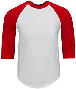 Fitscloth Men’s Baseball Raglan Shirt – Classic 3/4 Sleeve Casual Cotton Tee Top Sport Active Athletic Jersey Tshirt Regular Big RA0110 WHT/Red M