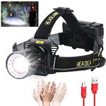 Aikertec Headlamp Rechargeable, 150000LM Super Bright Headlamp for Adults with Motion Sensors, 7 Modes, Zoomable, IP68 Waterproof Head Flashlight for Camping Hunting Fishing (Batteries Included)