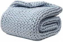 YnM Cooling Weighted Blanket, Handmade Chunky Yarn Knitted Design, Temperature Regulating and Breathable, Machine Washable Throw for Sleep or Home Decor (Azure Blue, 80x87 Inch, 25lbs)