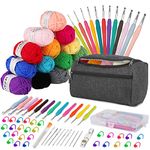 Crochet Kits for Beginners Adults Crochet Kit 15Pcsx25g Crochet Yarns Ergonomic Metal Crochet Hooks 2mm-8mm Knitting Accessories Tools Storage Case Needles Crochet Starter Kit-Grey