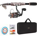 PLUSINNO Fishing Rod and Reel Combos Carbon Fiber Telescopic Fishing Rod with Reel Combo Sea Saltwater Freshwater Kit Fishing Rod Kit (Full Kit with Carrier Case, 2.1M 6.89FT)