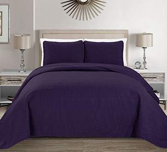 MK Home Mk Collection Solid Embossed Bedspread Bed Cover Over Size (Dark Purple, King/California King)