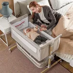 Baby Bassinet Bedside Sleeper, besrey Bedside Bassinet for Newborn Infant with Comfy Mattress, 9 Height Positions, Adjustable Bedside Crib with 360° Swivel Wheels Bassinet for Baby with Storage Basket