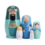 Yoption 5Pcs Russian Matryoshka Dolls Handmade Wooden Jesus Nativity Nesting Dolls Set for Kids Christmas Toy Gift (Jesus Nativity)