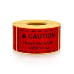 MD Labels Warning Labels on Roll 100 x 50 mm - 500 - CAUTION - Heavy Package Over 15 kg Package Stickers for Amazon Vendor & FBA Fulfillment - Neon Bright Red - Package Stickers