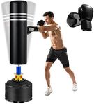 COSTWAY 70 Inch Freestanding Punching Bag, Heavy Boxing Bag with Gloves, Suction Cup Base, Shock Absorber, Kickboxing MMA Punch Bags for Adult Youth Men Women (115cm)