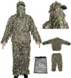 QuikCamo Mossy Oak Obsession NWTF 3D Leafy Suit | Silent Turkey Hunting Camouflage Bundle with Integrated Face Mask Hat | Lightweight Mesh Ghillie Suit for Bowhunting & Turkey Hunting (L-XL)