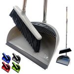 Long Handled Dustpan and Brush Set Lobby Dust Pan with Long Handle Sweeping Broom (Grey/Silver)