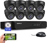 SANSCO 8 Channel 5MP CCTV DVR Camera System with 3TB HDD, (8) 2MP In/Outdoor Dome Cameras, Wall/Ceiling Mounted, Push Alert/Email, 24/7 Recording