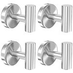 stusgo 4 Pack Silver Towel Hooks, Towel Hook for Bathroom Wall Mounted, Matte Silver Finish Robe Hooks, Stainless Steel Bathroom Towel Hook for Hanging, Brushed Silver Bathroom Hooks for Towels