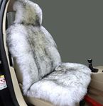 Sisha-A Winter Warm Authentic Australia Sheep Wool Car Seat Cover Luxury Long Wool Front Seat Cover Fits Most Car, Truck, SUV, or Van (Grey tips)