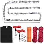 Hand Chainsaw, 53in High Reach Tree Limb Hand Rope Chain Saw, 68 Sharp Teeth Blades on Both Sides, Pocket Chainsaw with 2 Extra Handles, Ropes, Webbing, S-Hook and Carabiner, Sharpener and Cloth Bag